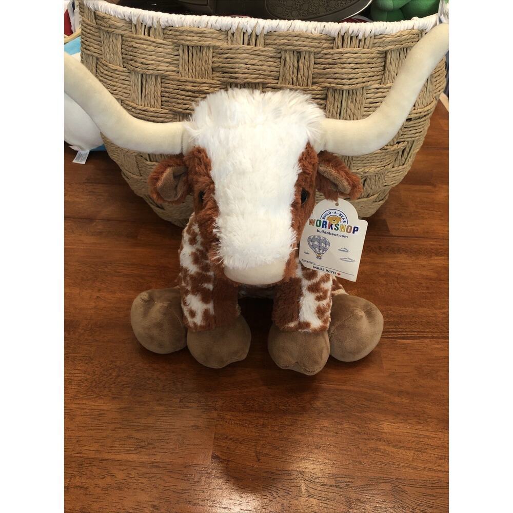 Build a Bear Workshop Bull Brown White Longhorn Horns Plush Stuffed BABW 14" New